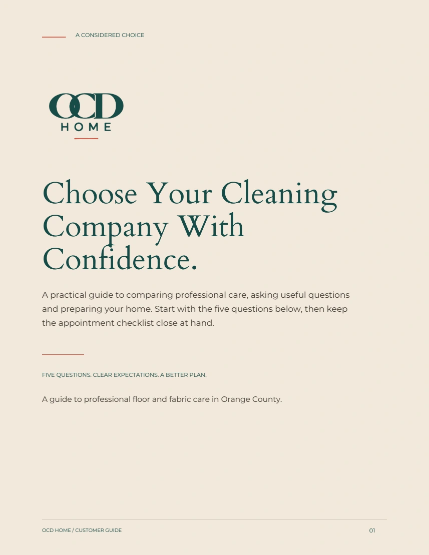 Cover of the OCD HOME Customer Guide: Choose Your Cleaning Company With Confidence