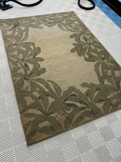 Botanical-patterned area rug after cleaning: A cleaner-looking center and a clearer view of the rug’s botanical border.
